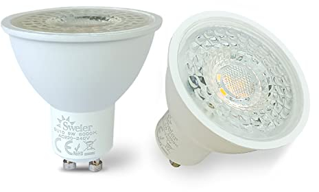 Sweier Lampadina LED GU10, lampadina a risparmio energetico da 5 W equivalente a 50 W alogena, angolo di diffusione 38° bianco freddo 6000 K 430 lm, faretto LED GU10 CRI> 85, confezione da 2 non