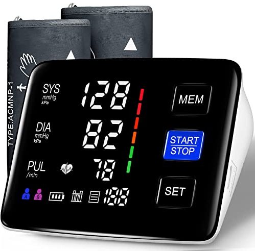 Blood Pressure Monitor, 9-17'' & 13-21'' Extra Large Blood Pressure Cuff Upper Arm, LED Color Backlit Screen Automatic Digital Blood Pressure Machine with USB Cable and 4 AAA Batteries