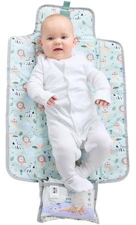 Polar Gear Baby Changing Mat – Wipe-Clean Changing Mat for Newborns – Travel Changing Mat with Pocket – Padded, Foldable Changing Matt Baby – Safari