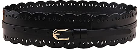 COOKOE Leder Hollow Out Damen Kummerbund Mode Kleid Pullover Dicker Mantel Damen Breiter Gürtel