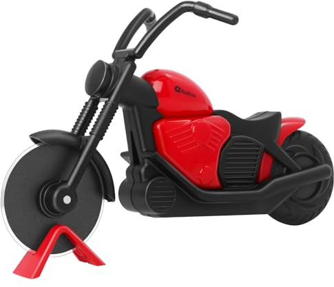Asdirne Tagliapizza a forma di moto, con lame super affilate in acciaio inox antiaderente, idea regalo, nero/rosso