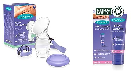 Lansinoh Silikon Milchpumpe & Muttermilchauffänger & HPA Lanolin Brustwarzensalbe, 40 ml - 100% natürlich & klimaneutral - beruhigt & schützt beanspruchte Brustwarzen