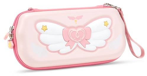 GeekShare Graziosa custodia rigida rosa compatibile con Switch/Switch OLED, antipolvere, impermeabile, grande capacità, adatta per console Switch e accessori di gioco, motivo: ala