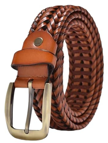 ZacLAy Cinturones Trenzados de cuero genuino para Hombres, Cinturón Trenzado Vintage para Hombres, Hebilla dorada, Informal, correa para Pantalones Vaqueros, BZ001 Brown