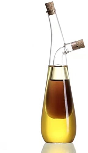 Oil and Vinegar Dispenser Set, 2 In 1 Glass Cooking Soy Sauce Dressing Bottles with Cork Stopper Caps, Decorative Olive Oil Cruet Pourer Bottle Container for Kitchen