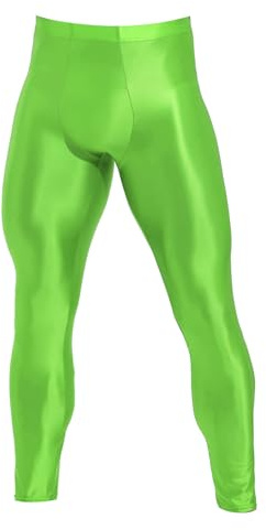Sywiyi Herren Leggings Lange Sport Leggins Strumpfhosen Skinny Tights Laufhose Sporthose Hohe Taille Stretch Glänzend Hose Gym Training Outfit A Neon Grün M
