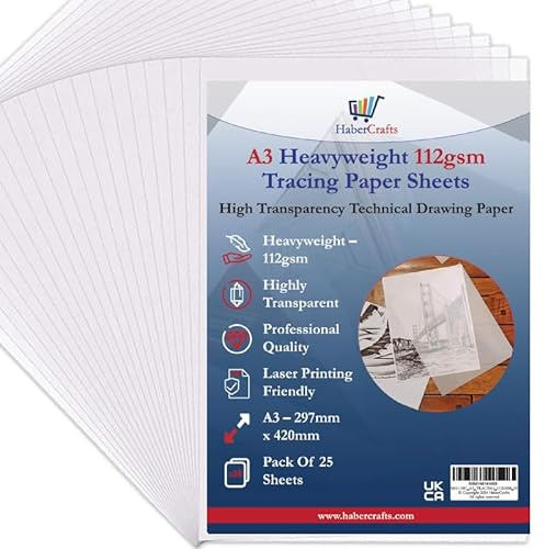 A3 112gsm Tracing Paper Sheets Printable Tracing Paper Acid Free High Transparency Technical Drawing Paper for Drawing Sketching Dressmaking 297 X 420mm (A3 Size - 112gsm Heavyweight - 500 Sheets)