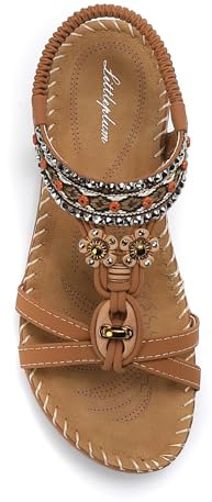 Littleplum Sandals for Women Arch Support Handmade Sandals Women's Summer Beach Sandals Comfort Walking Shoes Bohemian Flip Flops Womens Sandals Brown Size 8