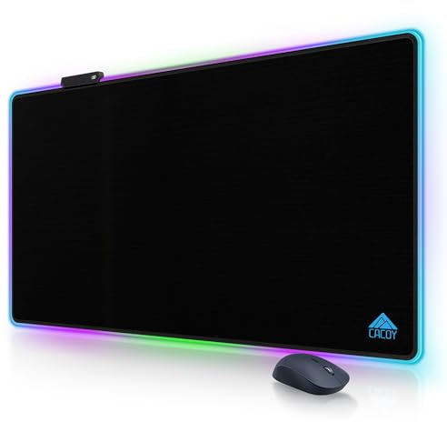 Cacoy 1100x600 mm RGB Gaming-Mauspad XXL, 9 Beleuchtungs-Modi Led, Übergröße Schreibtischunterlage, Rutschfester Gummiunterseite Computer Mousepad, Deko Mouse Pad für Zuhause, PC und Büro, Schwarz
