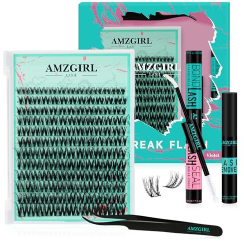 Kit de pestañas de volumen 144PCS con enlace y sello blanco de pestañas, eliminador y aplicador de pegamento de pestañas, pestañas naturales Premium Wide Stem Eyelash Cluster Kit (Violet, D-Mix9-18mm)
