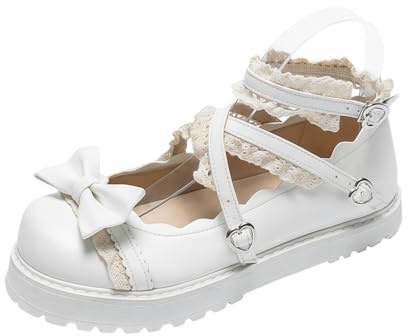 Ulalaza Escarpins Lolita para Mujer Zapatos Mary Jane en Cuero Nudo en dentella Botines Compensadas para Cosplay Estilo Mignon