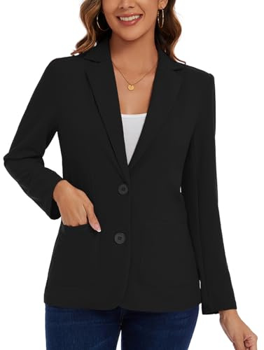 Kyzoeyou Womens Blazer Suit Buttons Blazers Suit Notched Lapel Jacket Formal Elegant (Black S)