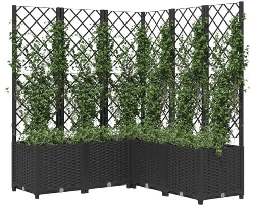 Fioriera da giardino, 120 x 120 x 136 cm, nero, resistente, in polipropilene, verticale, con traliccio, decorazione da giardino, perfetta per piante rampicanti