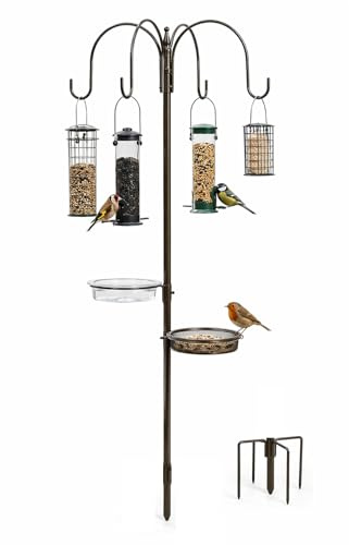 DIVCHI Bird Feeders & Hanging Station With Ground Plug 3 Tubes And 4 Hooks Feeding Pole Metal Bird Feeder Stand For Small Birds Garden Decorations (Included - Bird Feeders & Hanging Station)