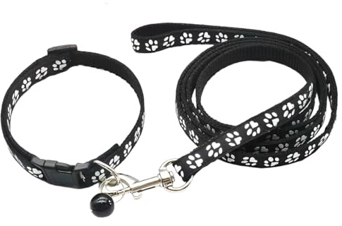 COYUN Ensemble Collier et Laisse pour Chien, Chiot, Chat, Chaton Réglable Collier de Voiture avec Durable Laisse de Dressage à dégagement Rapide pour Petits Chiens, Chats,Noir