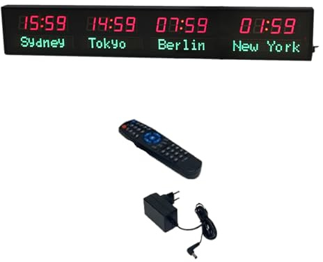 Horloge à fuseaux horaires, grande horloge mondiale numérique à LED, horloge mondiale multi-fuseaux horaires, pour hôtels, usines, centres commerciaux et sites de compétition, 1-rouge et vert-4 vill