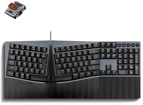 Perixx PERIBOARD-535BR [Firmware Updated] Wired Ergonomic Mechanical Keyboard - Full-Size - Low-Profile Brown Tactile Switches - NKRO Anti-Ghosting - Compatible with Windows and macOS