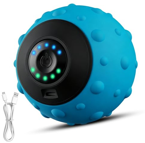 GOEDCH Pelota de masaje eléctrica con vibración: bola de masaje vibratoria de 5 marchas, ergonómica, recargable por USB, para músculos y alivio del dolor plantar, tensión muscular (azul)