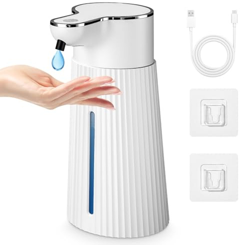 Zaxiva Dispensador Jabon Baño Automatico, 400 ml Dispensador Jabon Cocina con Sensor Movimiento por Infrarrojos, 4 Niveles Ajustables, Recargable por USB, Resistente Al Agua IPX5 para Baños, Cocina