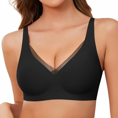 UMIPUBO Sujetadores sin Aros Sujetadores Mujer sin Costuras con Relleno Reductor Cuello en V Push Up Malla Seamless Bra Sexy Cobertura Completa Deportivo Elástico Básico Diario Suave