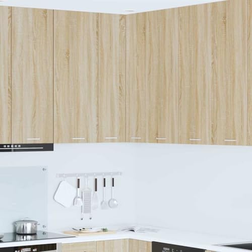 QUAHEAS Hanging Corner Cabinet with Door, Sonoma Oak and White, 57 x 57 x 100 cm, Modern Kitchen Pantry Storage for Organized Spaces