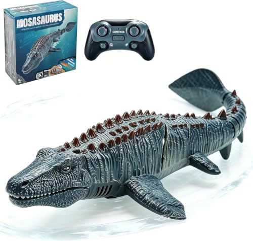 7JI 2.4GHz Remote Control Mosasaurus Boat,RC Swimming Water Pool Toy | Remote Control Submarine Toys RC Boat with Light and Spray Water for Swimming Pool Lake Bathroom Christmas Birthday Gift