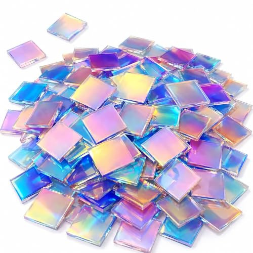 100 Piezas Azulejos de Mosaico de Cristal Coloridos Cuadrados Acrílicos, Teselas para Mosaicos Piedras Decorativas 2x2cm Lámina Acrílica Arcoíris para Baño, Cocina, Hogar Bricolaje