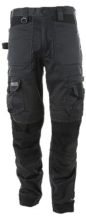 Apache Workwear Men's Site Trouser | ATS 3D Stretch Holster Trouser | Grey/Black 36W x 31L | Cordura Side Cargo Pocket | Low Rise Comfort Waist | Reinforced Hem Knee Pad and Phone Pocket