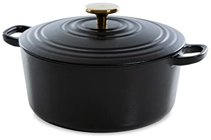 BK Pentola in Ghisa con Coperchio, Forno Olandese con Rivestimento Smaltato, Adatto all'Induzione, Forno e Lavastoviglie, 24 cm/4,2 L, Nero e Oro