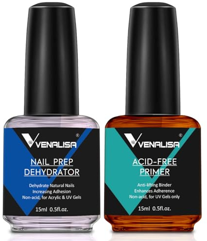 VENALISA Primer et Déshydrateur pour Ongle 15ml*2pcs Primer Ongle Vernis Semi Permanent et Nail Déshydrateur Set pour Vernis à Ongles UV Poudre Acrylique Nail Prep Manucure,Protéger Ongles Naturels