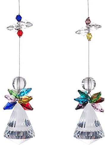 JAHEMU Acchiappa-Sole in Cristallo Vetro con Angelo Cristalli Colorati a Forma di acchiappasole, Decorazione da Appendere, per Casa, Ufficio, Giardino, Confezione da 2