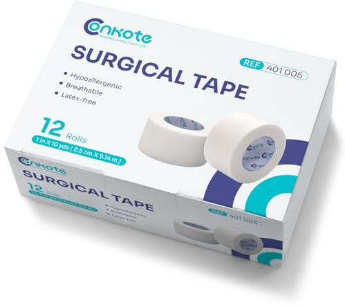 Conkote Soft Paper Surgical Tape 1 x 10 Yards, Gentle Adhesion and Hypoallergenic, 12 Rolls