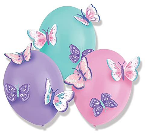 amscan 9909727 - Palloncini in Lattice con Applicazioni di Carta, 3 Pezzi, Farfalla, Palloncini, Decorazione, Compleanno per Bambini, Festa a Tema