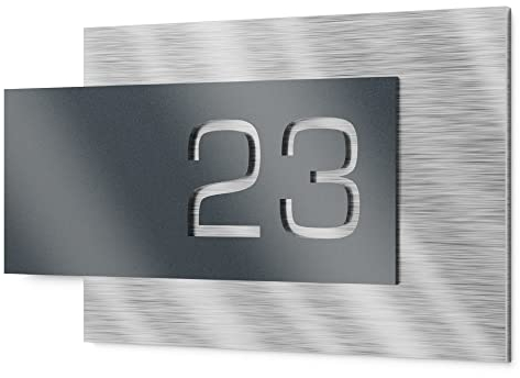 Graviers Design - Plaque de numéro de maison - En acier inoxydable V2A - 200 x 110 mm - Anthracite métallisé - Résistante aux intempéries et à la rouille - Personnalisable - Fabriquée en Allemagne