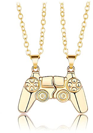 COLORFUL BLING 1 Pair Game Controller Matching Couple Pendant Necklaces Set Game Friendship BFF Best Friends for Him and Her Street Hiphop Jewelry-Gold