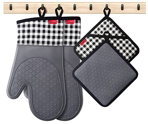 Ankway Gants de Four et Maniques - Maniques Cuisine Anti Chaleur et Antidérapants, Coton Doux, Imperméables, Gants Cuisine Épais Longs et Flexibles pour Four Cuisson Barbecue, Emballage Cadeau