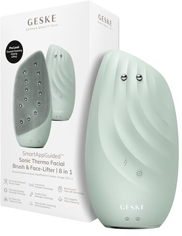 GESKE | SmartAppGuided™ Sonic Thermo Facial Brush & Face-Lifter | 8 i 1 | hudrengöring & anti-rynk | elektrisk rengöringsborste av silikon | enhet för ansiktsmassage | rengörande & anti-aging