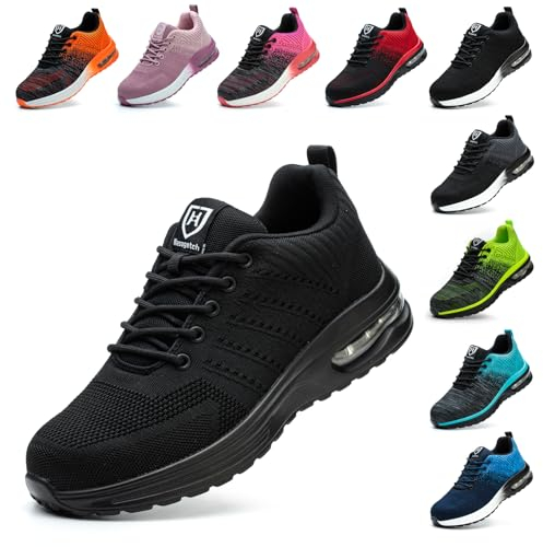 Chaussures de Sécurité Hommes Femmes Légère Basket Securite Confortable Antidérapante Chaussures de Travail Respirantes noir 45 EU 275