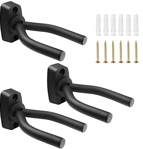 Fousenuk 3 stück Gitarrenhalter Wandhalter, Gitarren Haken Schwarz Gitarrenständer Wand Halterung, Gitarren Wandhalterung für Akustikgitarre, klassische Gitarre, E-Gitarre, Bass, Ukulele