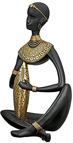 GILDE Dekorativ figur skulptur av harts – afrikansk dekoration safari – färg: svart guld – höjd 32,5 cm