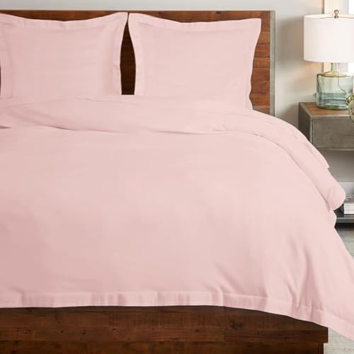 Pizuna Coton peigné Ensemble de Housse de Couette 240x220 cm 2 Personnes Rose Clair, 100% Coton Longue Tige 400 Fils Armure Satin, Housse de Couette de Luxe avec Fermeture à Boutons Rose Clair