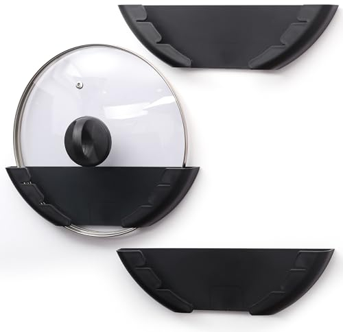BELLE VOUS 3 Pack of Pot Lid Plastic Holder Racks - Fits 15-32cm/6-12.5 Inches Pan Lids - Wall-Mounted Self-Adhesive Pot/Pan Cover Storage Organisers for Home Kitchen Wall/Cabinet Door