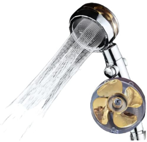 Shower Head Bathroom Water Saving High Preassure Turbo Propeller Flow Showerhead with Fan Built-in Filter Rainfall Bathroom Accessor,Silvery