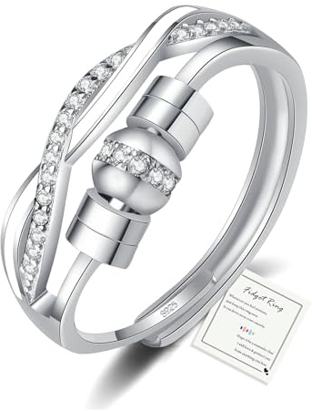 HEEYA Silverringar för kvinnor, 925 sterling silverpläterad spinner fidgetring med kubisk zirkonia, justerbar tumring för kvinnor med smyckeskrin