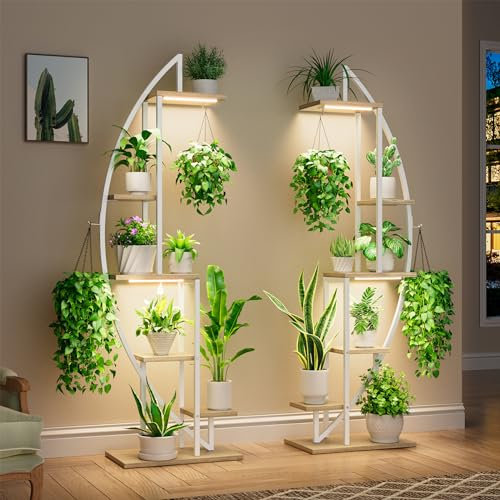 BACEKOLL Soporte de plantas para interior con luces de crecimiento, 6 niveles, estante alto para plantas, 160 cm, metal, soporte para plantas de interior, múltiple, estante de plantas en forma de
