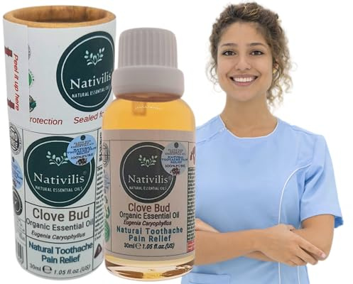 Nativilis Huile essentielle de clou de girofle bio (Eugenia Caryophyllus) – analgésique naturel pour les douleurs musculaires des maux de dents – Soin de la peau – Propriétés Copaiba 30 ml