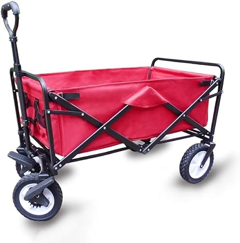 Suuim Einkaufswagen, Aufbewahrungswagen, zusammenklappbarer Gartenwagen, robuster Trolley, Multifunktions-Einkaufswagen für Outdoor-Handwagen (rot)
