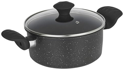 URBN-CHEF Non-Stick Saucepans, Milkpan, Casserole Pot Frying Pans All Induction Hob Forged Carbon Kitchen Cookware Pots & Pans Set with Clear Glass Lids Black Marble Coating | Soft Touch Handles