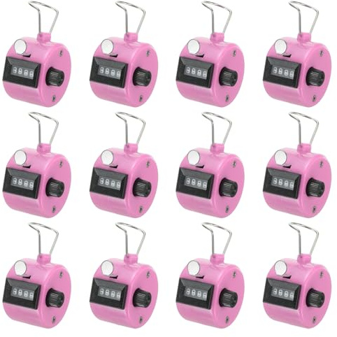 PATIKIL Compteur Clics, 12 Pièces 4 Chiffres Compteur Clics Manuel Mécanique Portable pour Coaching Tricot, Golf, Tours, Pêche, Rose