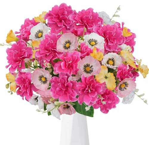 HUAESIN 6PCS Fiori Artificiali di Papavero Fiori Finti Per Decorazioni Fiori Artificiali Bouquet Fiori Finti per matrimonio parte Parti centrali Disposizione floreale Home cucina Decorazioni